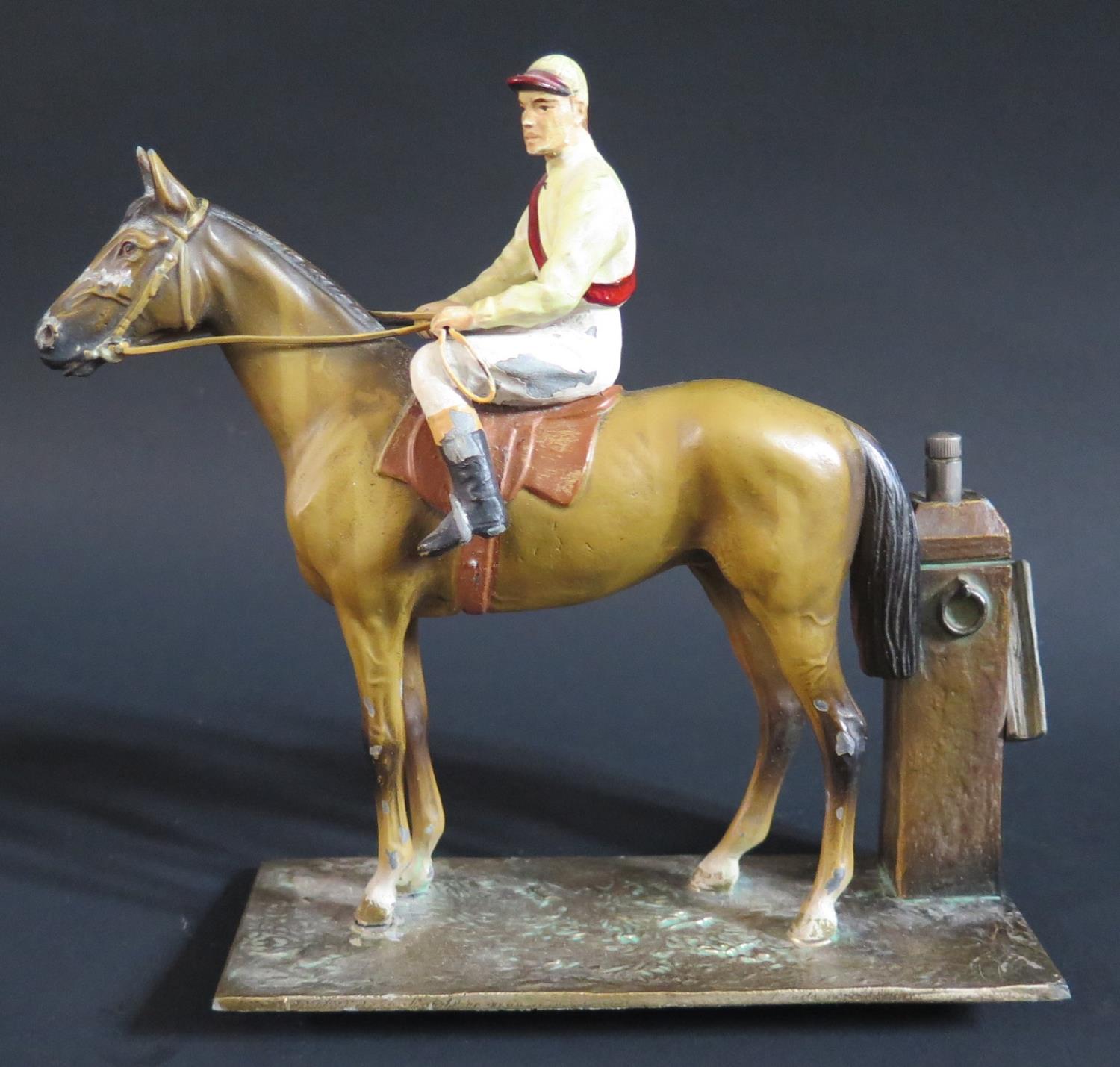 Two Spelter Horse & Jockey Table Lighters. A/F - Image 2 of 2
