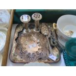 Electroplated Silver Berry Spoons and other flatware, pair of vases and inlaid tray