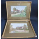 W. Buxton, A pair of Cottage Scenes, watercolours. 36x26cm, framed & glazed
