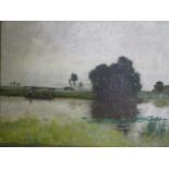 John M. Bromley (1899-1939), Punting on a lowland river, oil on canvas, 52x36cm, framed