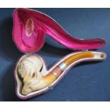 A Meerschaum Pipe carved with the face of a lady with flowing hair and in original case, by H. Guyot