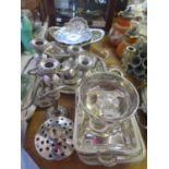 A Selection of Electroplated Silver Hollow Ware including entree dish, tray, candelabra etc.