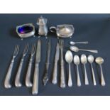 A Selection of Odd Silver Flatware (71g weighable silver), plated cruet etc.