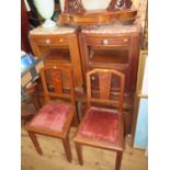 A Pair of French Oak and Marble Topped Bedside Cupboards with a pair of matching chairs