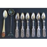 Six Unmarked Continental Silver Filigree Handled Spoons & Two Others