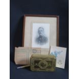 A WWI Christmas 1914 Tin, H.M.S. Colossus Christmas card and photograph of soldier