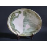 A Martha Allen Stoneware Dish initialled MAO 1984, 38.5x32cm