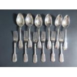 A Set of Six Silver Plated Serving Spoons and Forks