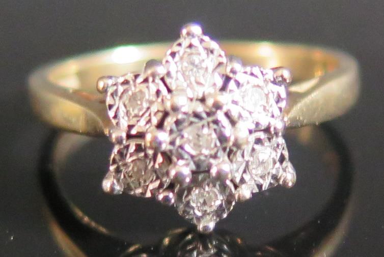 A 9ct Gold and Diamond Cluster Ring, size Q.5, 4g