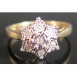 A 9ct Gold and Diamond Cluster Ring, size Q.5, 4g