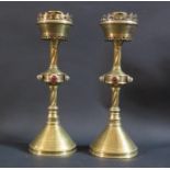 A Pair of 19th Century Brass Ecclesiastic Candlesticks, 29cm