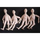 A Set of Four Martha Allen Stoneware Mounted Dolls, c. 50cm. Thumb damaged on one