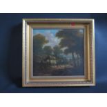 Cottage Scene landscape, oil on mahogany panel, 19thC. English School, 30.5x28cm