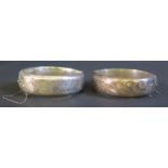 Two Modern Engraved Silver Hinged Bangles, 55.6g
