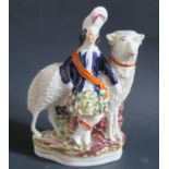 A 19th Century Staffordshire Flatback of a Sheep with Scotsman, 20.5cm