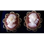 A Pair of 9ct Gold Shell Cameo Screw Back Earrings, 3.8g, 16x14mm