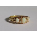 An Edward VI 18ct Yellow Gold, White Opal and Diamond Six Stone Ring, Chester 1901?, size K, 4.2g