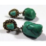 A Pair of Chinese Turquoise Mounted Pendant Earrings, c. 35mm drop