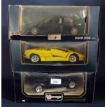 Three Burago and Maisto 1:18 Scale Lamborghinis and BMW in Boxes