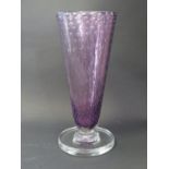 An Amethyst Bubbled Glass Vase with translucent foot, 30cm