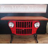 A 'Jeep' Grill Console Table (lights can be wired up), 143(w)x51(d)x84(h)cm