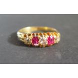 An Yellow Gold, Ruby and Diamond Five Stone Ring, size Q.5, 4.2g