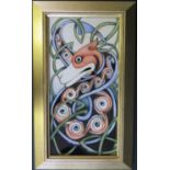 A W. Moorcroft Collector's Club Dragon Wall Plaque with gilt frame 2006, 51x30cm