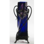 An Art Nouveau Bronze Mounted Iridescent Amethyst Glass Vase, 33.5cm, one foot marked VIIII