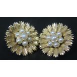 A Pair of 9ct Gold and Pearl Flower Head Stud Earrings, 21mm spread, 6.9g
