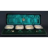 A Victorian Cased Set of Four Silver Salts, Chester 1898, George Nathan & Ridley Hayes, 65x48mm, and