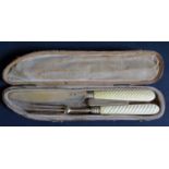 A Georgian Red Morocco Cased Silver Gilt Knife and Fork with ivory handles **CONTAINS IVORY UK