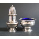 A George V Silver Salt with blue glass liner Birmingham 1911 Mappin & Webb and Swedish silver