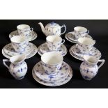 A Royal Copenhagen Pattern 1 Blue and White PART Tea Set for six