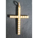 A 14K Yellow Gold and Pearl Cross Pendant, 39mm drop, 2.6g