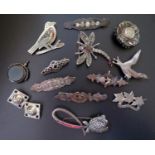 A Selection of Silver and other Brooches etc. including silver, marcasite and enamel flower