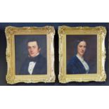 Pair of C19th English School Oil Portraits on Canvas, 51 x 42cm, Ornate Gilt Frames