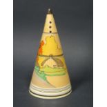 A Clarice Cliff Lorna Conical Sifter in a rare colourway