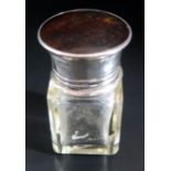 A London Silver and Tortoiseshell Mounted Glass Dressing Table Bottle, 9cm. A/F