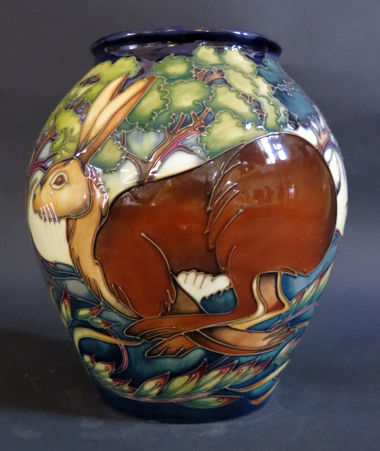 A Modern Moorcroft Trial Vase Decorated with Running Hares, dated 25.11.02 and marked MASTER, 21cm - Image 2 of 3