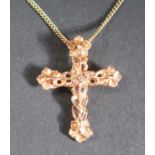 A 14K Rose Gold and Diamond Cross Pendant (30mm high), 3.8g and on a silver gilt chain