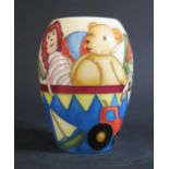 A Modern Moorcroft Limited Edition Vase decorated with children's toys by Sian Leeper 2003, 303/350,