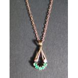 A 9ct Gold, Emerald and Diamond Pendant on chain, pendant c. 2.3mm drop, 2.2g