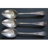 A Set of Three George III Bright Cut Silver Serving Spoons, Exeter 1797, Richard Ferris, 201g