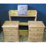 A Pair of Pine Three Drawer Bedside Chests and open bookcase