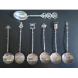 A Set of Six Chinese STERLING Silver Teaspoons with lily pad bowls and one other, 47.3g