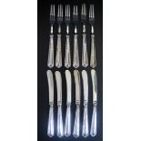 A Set of Six George V Silver Handled Fruit Knives and Forks, Birmingham 1914, Raeno Silver Plate Co.