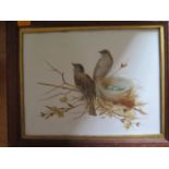 An Oak Framed Painting on Glass decorated with nesting birds