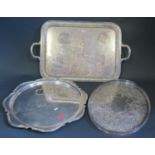 An Harrods Electroplated Silver Shaped Circular Tray and two others