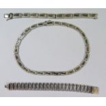 A Sterling Silver Necklace and Bracelet Set and one other bracelet, 114g