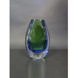 A Kosta Studio Green, Blue and Translucent Glass Vase, signed and 'LH 1592', 18.5cm high